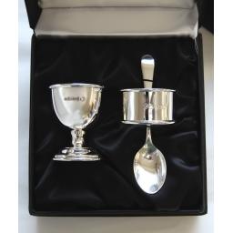 Sterling Silver Egg Cup, Spoon and Napkin Ring in Gift Box