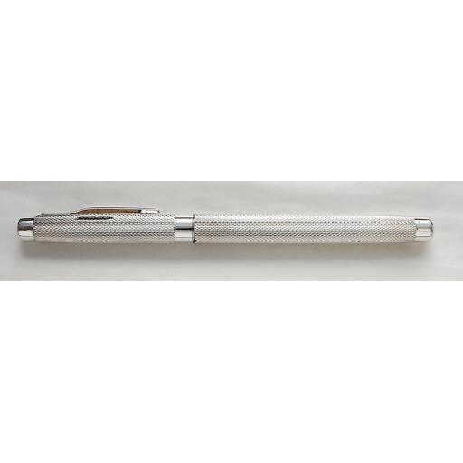 The William Manton Sterling Silver Roller Ball Pen with Barley Engine Turned Pattern or Plain